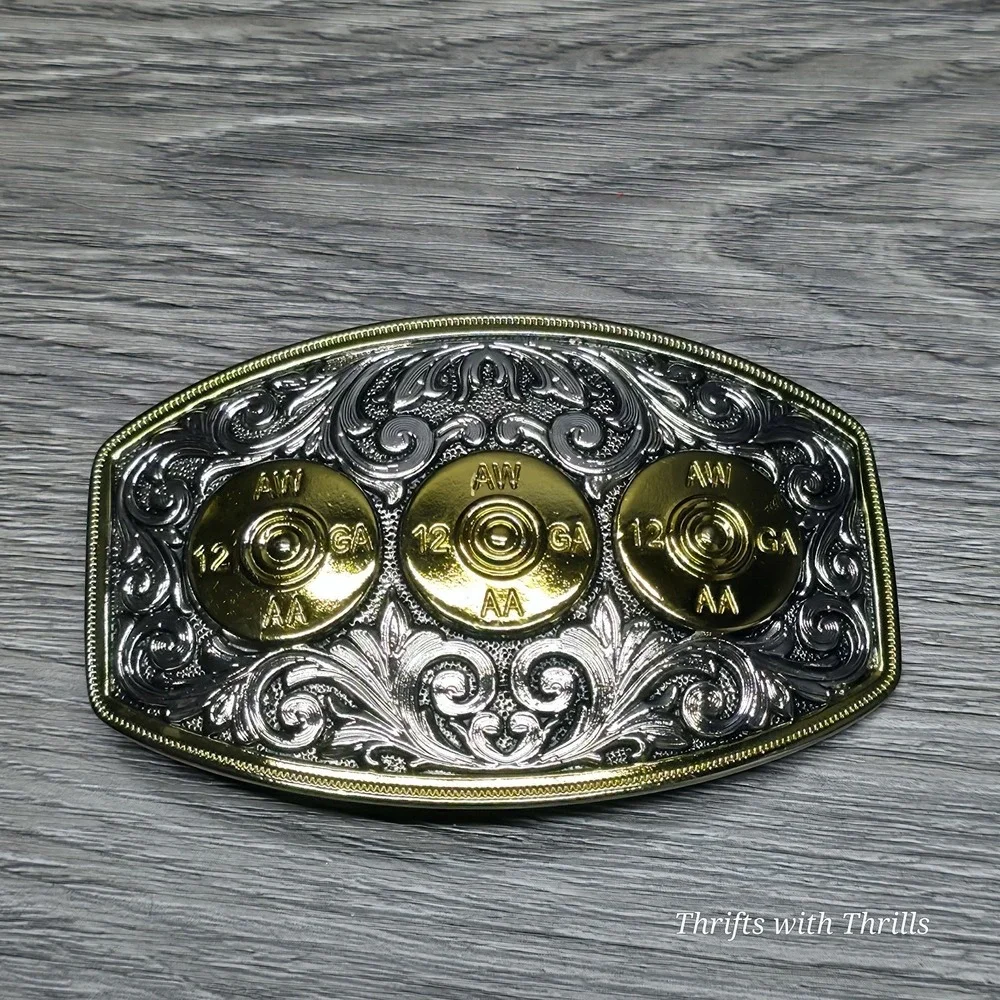 Rare Stainless Steel Belt Buckle - 12 Gauge Shells - Western  AW 12GA AA  - Nice